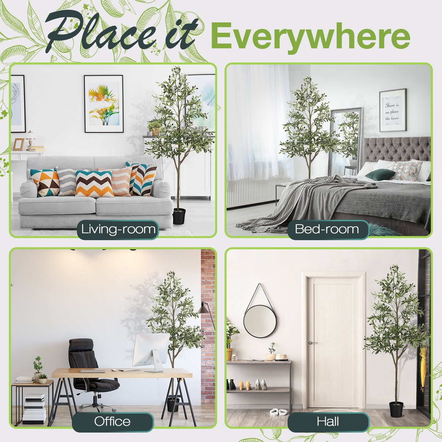 Artificial Plants with Natural Wood Trunk and Lifelike Fruits for Home Office Decor